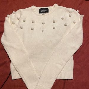 Cropped White Sweater with Pom Poms